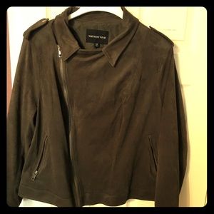 Olive green faux suede motto jacket